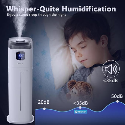 Akeshan Large Humidifier for Bedroom, 9L/2.5Gal Ultrasonic Cool Mist, Easy Clean with 350ML/H Large Mist Speed, Remote control, Quiet Tower, Suitable for Kids Room Plant Yoga