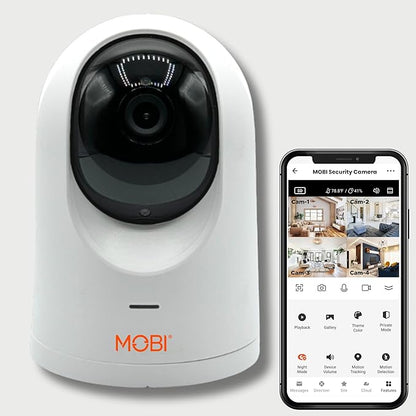 MobiCam PRO Home Monitoring Camera Single: Full HD, Pan & Tilt, Color Night Vision, Motion Tracking, Temp & Humidity Readings. Supports Cloud & SD Storage, Smart App Compatible