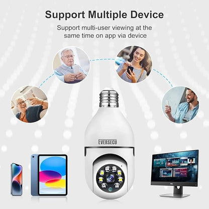 EVERSECU 4pack 1080P Wireless Light Bulb Security Camera, 2.4g & 5g WiFi, Auto Tracking, 2 Way Audio, Smart Night Vision, Support ONVIF & RTSP, Work with Alexa, SD Card & Cloud Storage, Free App