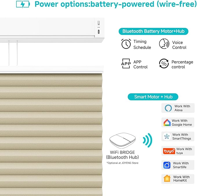 Motorized Top Down Bottom Up Cellular Shades with Remote, Custom Cordless Smart Honeycomb Blinds, Automatic Electric Light Filtering Window Blinds Work with Alexa Google for Home Office, Beige