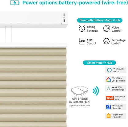 Motorized Top Down Bottom Up Cellular Shades with Remote, Custom Cordless Smart Honeycomb Blinds, Automatic Electric Light Filtering Window Blinds Work with Alexa Google for Home Office, Beige