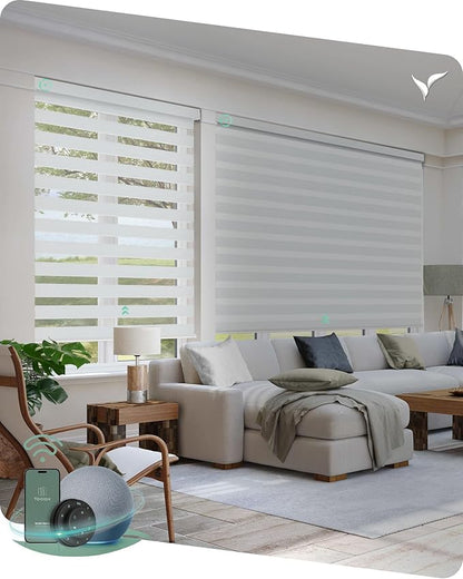 Yoolax Motorized Blinds with Remote, Motorized Zebra Shades Compatible with Alexa, Privacy Motorized Blinds, Zebra Shades for Windows Custom Size(V-Shimmer Layer White)