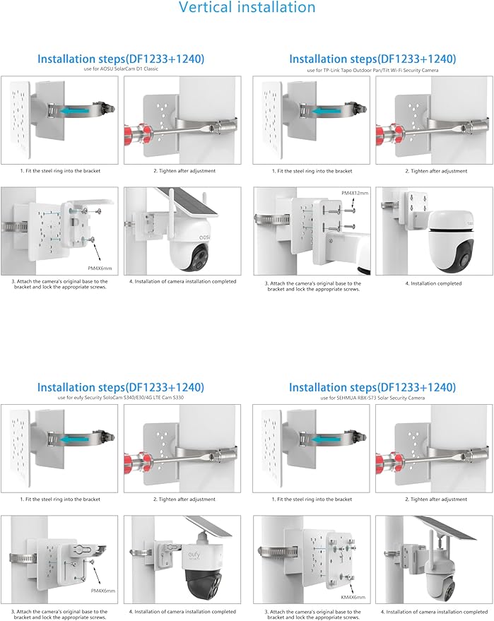 Pole Mount for for AOSU D1 SE/Lite/Max,eufy Solocam S340/E30,Reolink Argus PT 3MP/4MP/5MP/2K ANSQUE(GU01/SA01),SEHMUA,TP-Link Tapo Outdoor Pan/Tilt Wi-Fi,Cinnado B6 Security Cameras (White)