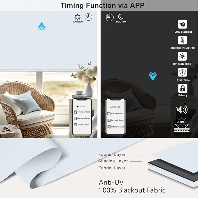 Aprilsmart Motorized Blinds with Remote,Compatible with Apple HomeKit Alexa Google Home- Voice and app Control,Motorized Roller Shades 100% Blackout Custom Size (Vinyl White-12)