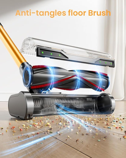 Cordless Vacuum Cleaner, 650W/60KPA/70 Mins Vacuum Cleaners for Home with Self-Standing, Anti-Tangle Vacuum Cordless, Smart Display and 1.8L Cup Cordless Stick Vacuum Cleaner for Pet Hair/Carpets