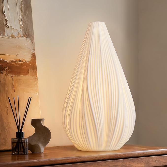 RONDURE Modern Ceramic Decorative Table Lamp Living Room Bedroom Bedside | Handcrafted Unique Warm Ambient Lighting Lamp, Accent White Translucent Ceramic shade, Fully Dimmable, Corded, Bulb Included
