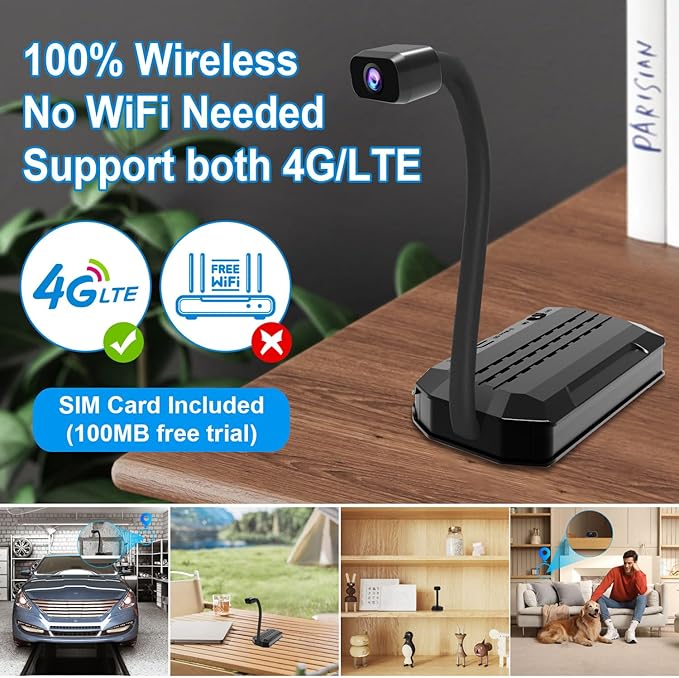 4K HD 4G LTE Cellular Hidden Surveillance Camera (No WiFi Required, Built-in SIM Card), Mobile Remote Car, Pet, and Baby Mini Monitor (Features Night Vision, Motion Detection, Cloud Storage)