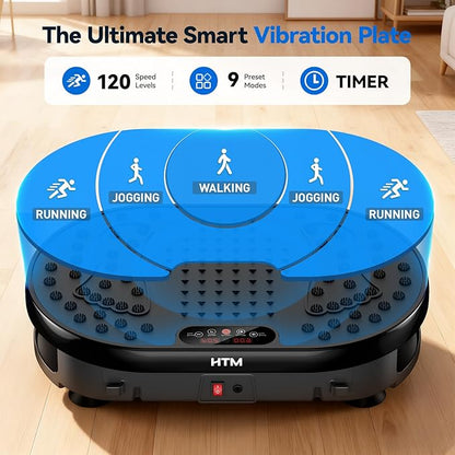 HTM Vibration Plate Exercise Machine, 9 Modes & 120 Speeds, Body Shake Plate with Resistance Bands Slot & Remote Control, 300 Lbs Capacity Shake Board for Weight Loss Fat Burner Home Fitness Workout