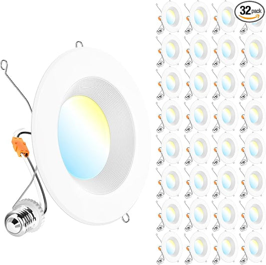 Sunco 32 Pack 6 Inch LED Recessed Light, Retrofit Downlight Can Lights for Ceiling, Baffle Trim, 1050 LM, 13W (75W Equivalent), Selectable CCT 2700K/3000K/3500K/4000K/5000K, Dimmable, Damp Rated UL