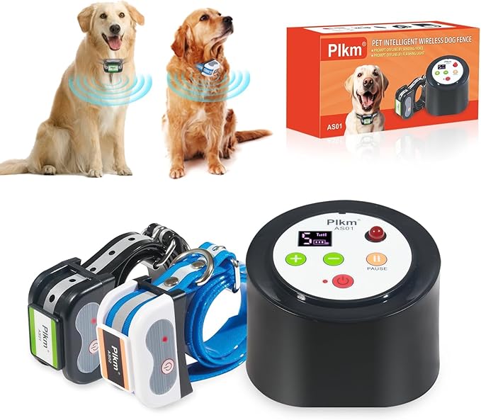 Plkm Dog Wireless Fence 2026 Newest Intelligent Pet Electric Containment System, Low Battery AI Smart Alarm Dog Out of Range Reminder, Display Receiver Battery Level, 360° Strong Signal Coverage