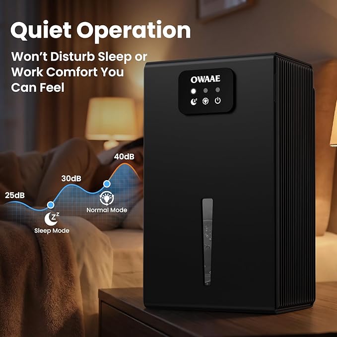 Dehumidifier, 1000 sq.ft Quiet Dehumidifiers for Home Bedroom Bathroom Basement with 95oz Water Tank, Sleep Mode, Auto Shut-Off 7 Colors LED Light, Black