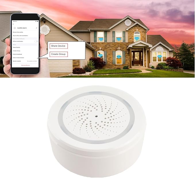 Walfront Smart Security Alarm Wireless Home Alarm System with 90dB Siren 18 Tones APP Control 2.4GHz for Burglar Door Sensor Motion Detector (WiFi)