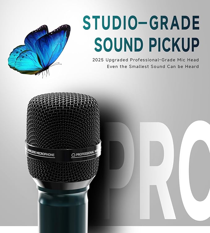 Wireless Microphones, Professional Dual Wireless Microphone with 240 ft Effective Range, 3ms Transmission Rate, Studio Grade Sound Pick Up Mic Head, Metal Body, Microphone for Singing, Speech