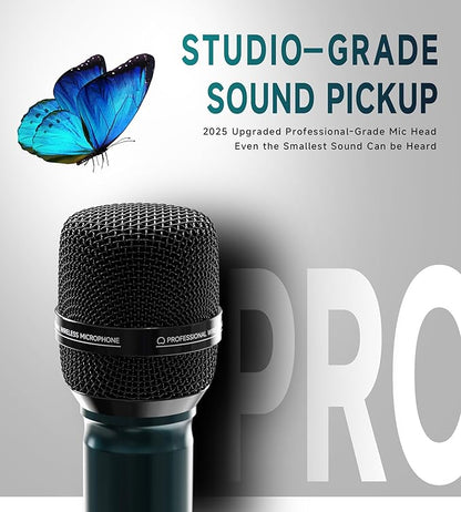 Wireless Microphones, Professional Dual Wireless Microphone with 240 ft Effective Range, 3ms Transmission Rate, Studio Grade Sound Pick Up Mic Head, Metal Body, Microphone for Singing, Speech