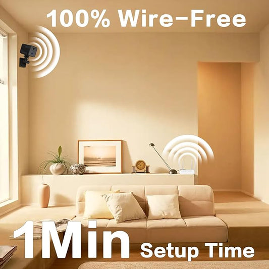 Indoor Camera Wireless Battery Powered, 32GB SD Card, Long Battery Life, 2K Tiny Camera, 2.4Ghz WiFi Cameras for Home Security, 150°Remote Viewing, Night Vision, Motion Detection