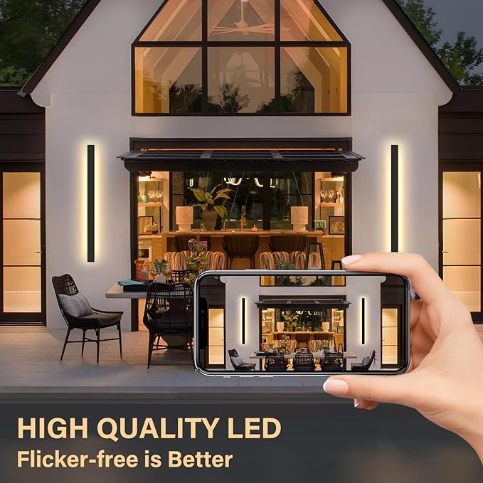 Modern Outdoor Wall Light, 47.3Inch 3000K-6000K Black LED Dimmable IP65 Waterproof with Remote Outdoor Linear Wall Sconces Exterior Lighting Fixture Porch Wall Light for House, Front Door