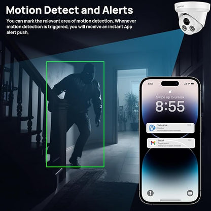 4K PoE Camera Outdoor, 8MP POE Turret Dome Camera with Human/Vehicle Detection, Built-in Mic, 2.8mm 108° Wide-Angle Lens, 98ft IR Night Vision, IP67, Blue Iris for Home Security,NDAA Compliant