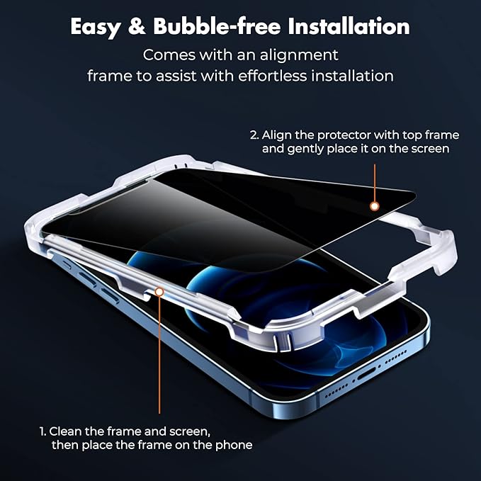 UNBREAKcable Privacy Screen Protector for iPhone 12 Pro Max, Shatterproof Tempered Glass [True 28°Anti Spy] [9H Hardness] [Easy Installation Frame] Black Protector for iPhone 12 Pro Max 6.7" - 2 Pack
