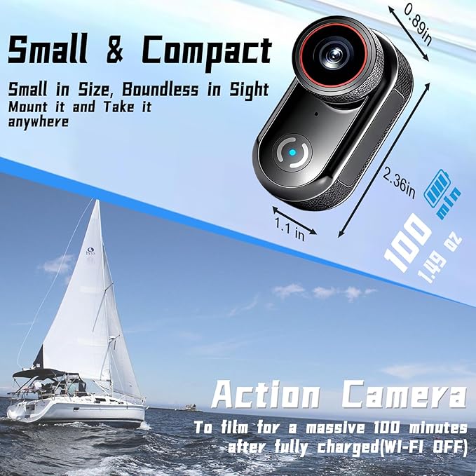 4k Sports Action Camera, Mini Body Camera with Audio and Video Recording, Wearable Action Body Cam, Thumb Size Pov Camera Magnetic Back Clip, Camcorder for Cycling,Travel,Pet,Vlogging (64 GB)