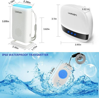 Wireless Caregiver Pager Call Button Alert Button Call Bell for Elderly Patients at Home Nurse Alert System 2 Waterproof Transmitters 1 Portable Receiver 2 plugin Receiver……