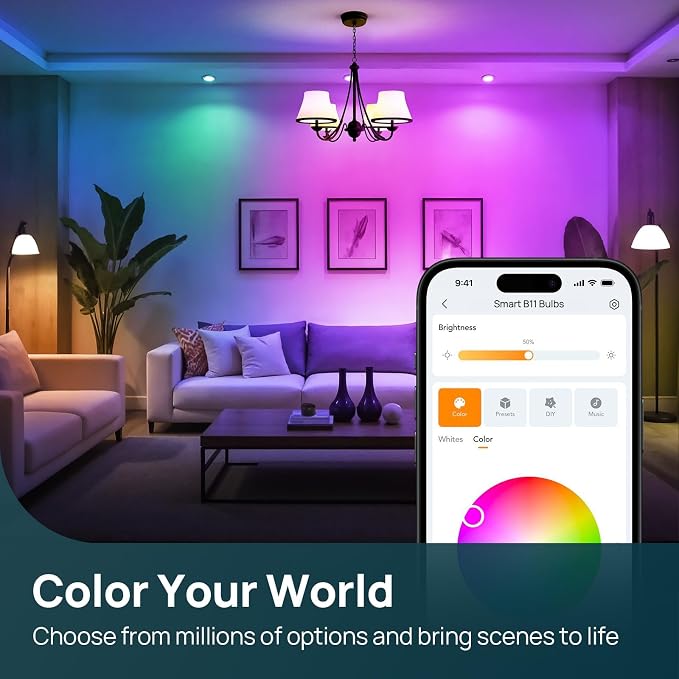 Linkind Matter E12 Led Bulb, Color Changing Smart Light Bulbs, 8 Pack | Works with Alexa/Apple Home/Google Home, Decorative Candelabra Light Bulbs for Chandelier, Tunable White, 2.4G WiFi, 500LM
