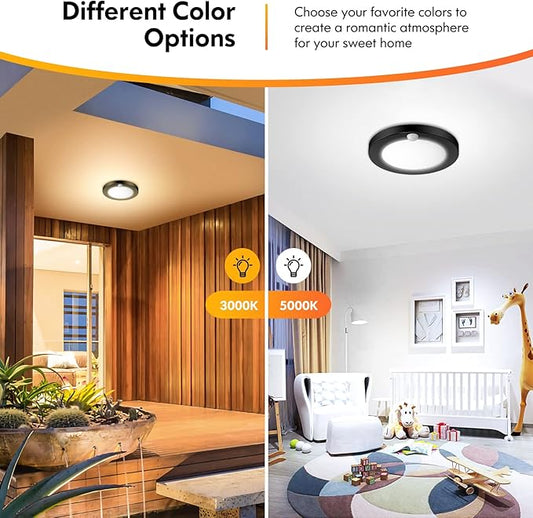 2-Pack Motion Sensor LED Ceiling Lights, 15W-100W Equivalent, 1200LM 3 Colors in 1(3000K/4000K/5000K), 7.5inch Black Flush Mount Lighting Fixture for Closet Room, Hallways, Laundry Room, Non-Dimmable