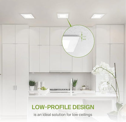 ASD 24 Pack LED Square Recessed Lighting 3 Inch, 5 CCT 2700K-5000K CRI90+, 6W 30W Eqv, Ultra Thin Dimmable Ceiling Lights with J Box, Canless Wafer Downlight, Slim Panel Light, UL Energy Star, White