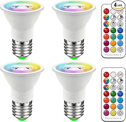 ILC Par16 LED Light Bulbs 40 Watt Equivalent Color Changing E26 Screw 45°, 12 Colors Dimmable Daylight White 5000K RGB LED Spot Light Bulb with 5W Remote Control,(Pack of 4)