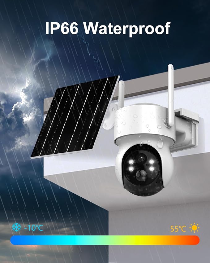 2K Wireless Solar Security Camera Outdoor with Floodlight, 4MP WiFi PTZ Camera for Home Surveillance, Motion Detection, 98FT Night Vision, 5W Solar Panel &Rechargeable battery, Waterproof, 2-Way Audio