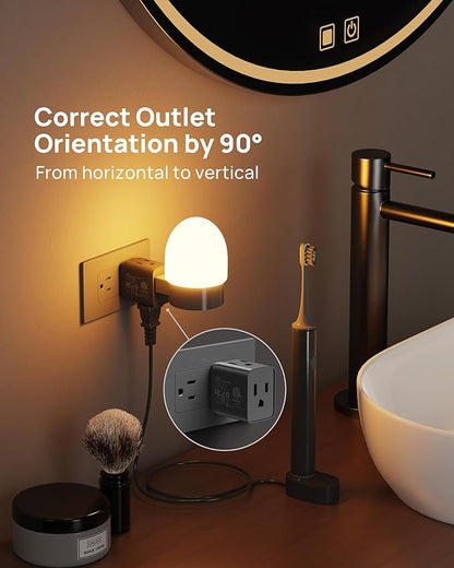 TROND Multi Plug Outlet Extender 2 Pack - ETL Listed Horizontal Electrical Wall Outlet Splitter, 3 Way Plug Extension Outlet Adapter, Multiple Plug Extender for Travel Home Kitchen Bathroom, Black