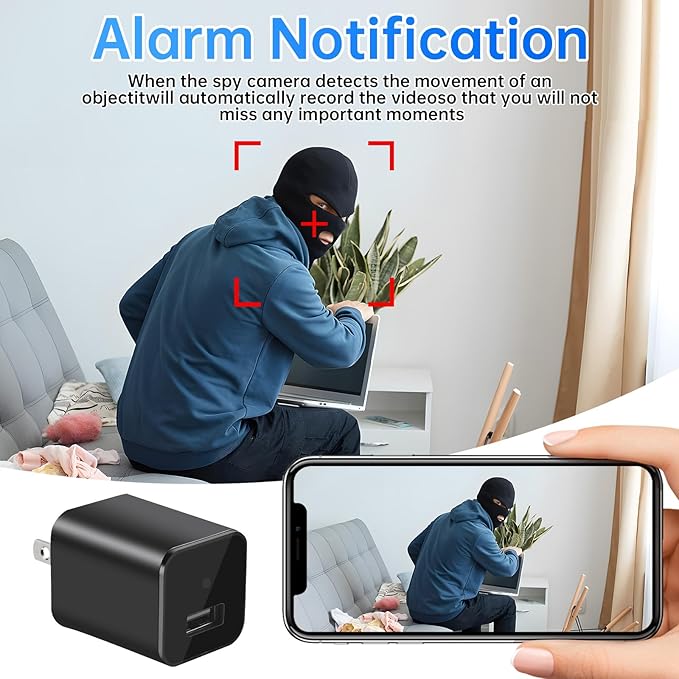 USB Charger Hidden Camera, WiFi Small Spy Security Camera, Full HD 1080P Mini Wireless Nanny Cam Motion Detection with App Live Feed for Home, Window, Indoor, Outdoor