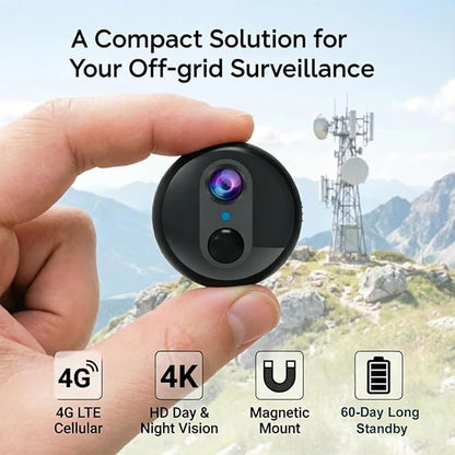 Mini Portable 4G LTE Cellular Security Camera with Magnetic Rotating Mount, 4K HD No Wi-Fi Security Camera with Built-in SIM, 60-Day Long Standby, Night Vision, PIR Motion Detection (W-Q2)
