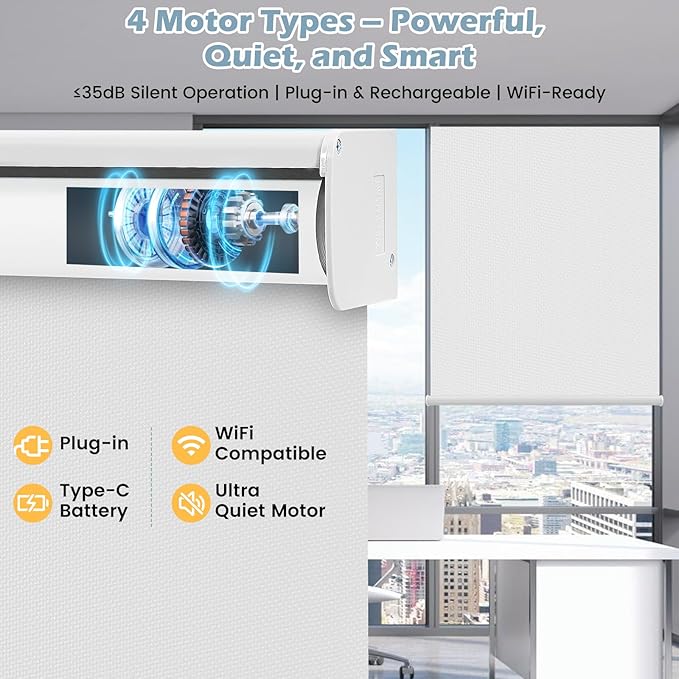 Motorized Blinds with Remote, Smart Electric Roller Shade, Automatic 100% Blackout Window Blinds, App & Voice Control, Smart Home Compatible, 24 Color Options (Blinds Custom)