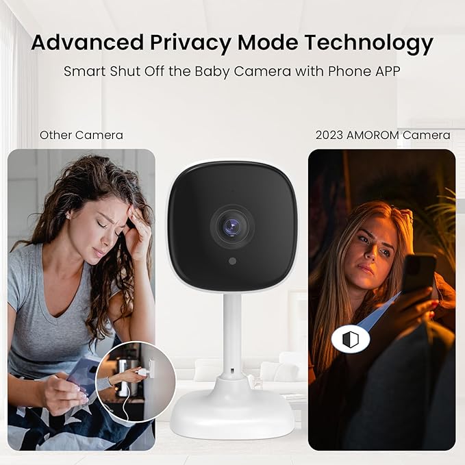 AMOROM Indoor Security Wired Cameras, Home Security Cameras, 2.4GHz WiFi Cameras, Motion Detection, Two-Way Audio, Night Vision, Phone App Control, Works with Alexa & Google Home, 4 Packs