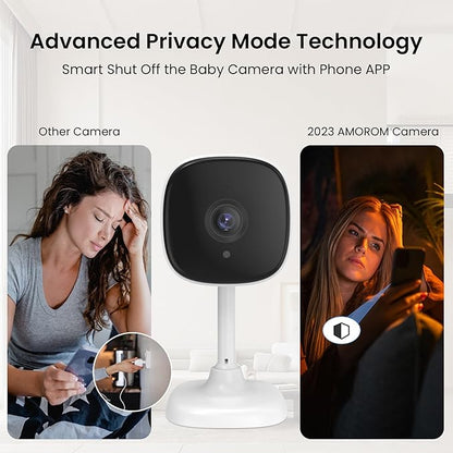 AMOROM Indoor Security Wired Cameras, Home Security Cameras, 2.4GHz WiFi Cameras, Motion Detection, Two-Way Audio, Night Vision, Phone App Control, Works with Alexa & Google Home, 4 Packs