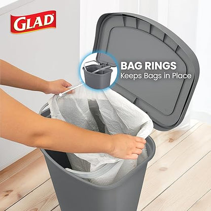 Glad Kitchen Trash Can | Large Plastic Waste Bin with Odor Protection of Lid | Hands Free with Step On Foot Pedal and Garbage Bag Rings, 13 Gallon, Grey
