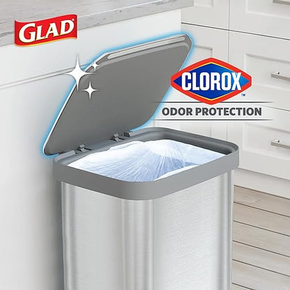 Glad Stainless Steel Step Trash Can, Series 2 with Clorox Protection - Large Metal Kitchen Garbage Bin with Soft Close Lid, Foot Pedal and Waste Bag Roll Holder, 13 Gallon