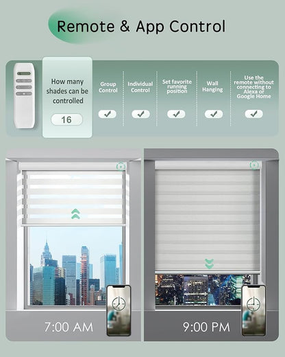 Yoolax Motorized Zebra Blinds, Remote Zebra Shades for Indoor Windows, Motorized Shades with Remote Light Control Horizontal Window Blinds Custom Size(60% Shading Sheer White)