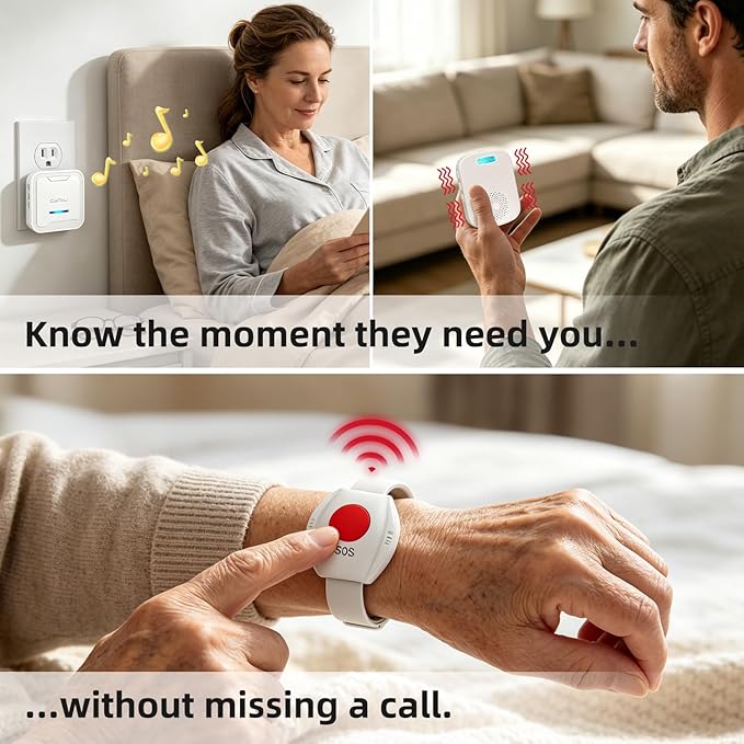 CallToU Caregiver Pager Wireless Call Button for Elderly/Senior,2026 New Version Pager with Vibration & Rechargeable,Nurse Alert System for Home Care Seniors (2 Pager and 2 Button)