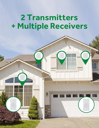 AVANTEK Wireless Doorbell, 1000 ft Range, 1 Button + 2 Receivers, White