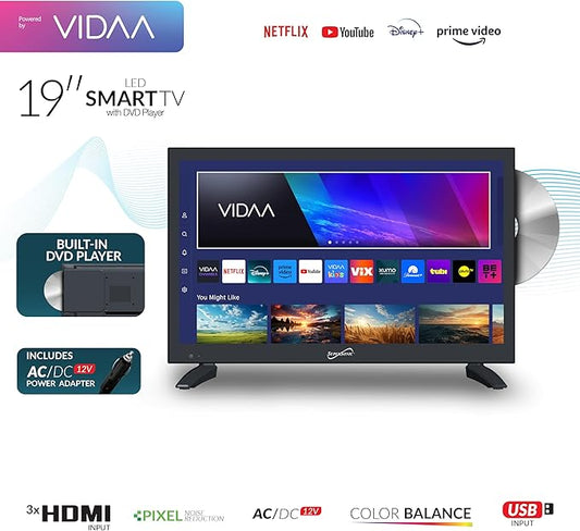 Supersonic SC-1926DVD 19-inch LED Smart HDTV w/DVD Player, 3X HDMI, 1080p, WiFi, USB, AC/DC Compatible for Home, Kitchen, or RV Camper, DC Car Cord Included (SC-1926SDVD –19” Smart TV/DVD Combo)