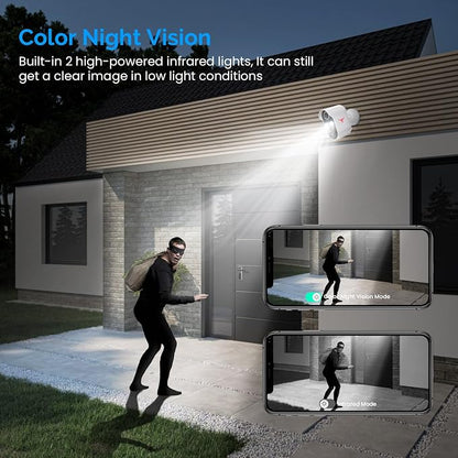 1080P Wireless Security Camera Outdoor, Battery Powered, AI Human Detection, Color Night Vision, 2-Way Audio, IP65 Waterproof, 2.4G Wi-Fi, Cloud Storage (2-spotlights)