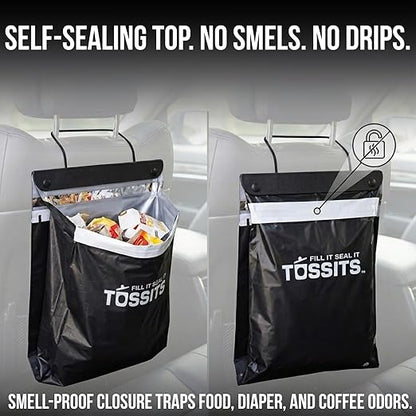 Tossits Recycled Disposable Car Trash Bags – Leakproof, Smell Proof Hanging Garbage Bags for Car, Truck, SUV, RV & Vehicle – Black, 21 Count Disposable Automotive Trash Bags