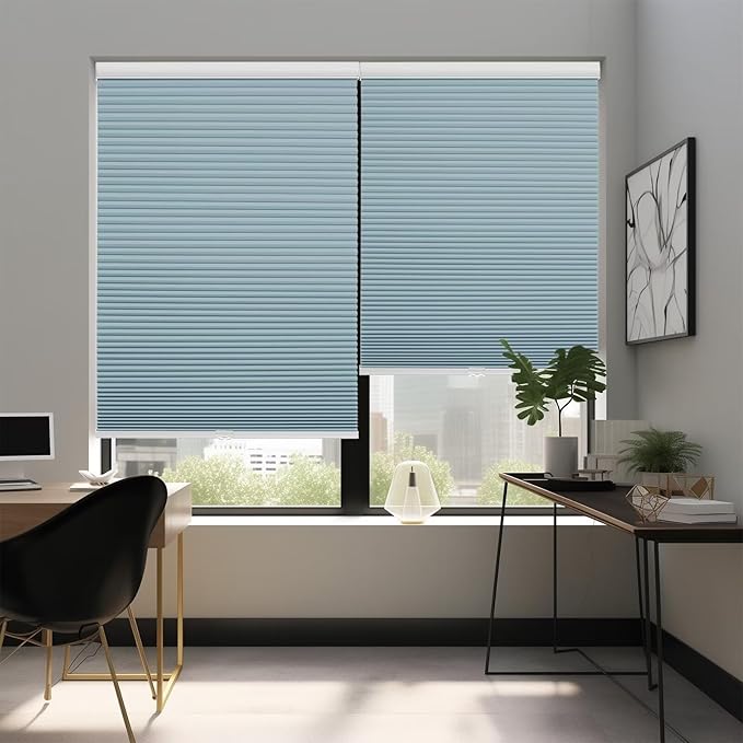 Changshade Cellular Shades Blackout Cordless Custom Size, Honeycomb Indoor Window Blinds Room Darkening 1.5 inch Cell Pleated Easy to Install for Home, Office, Bedroom, Nursey, Blue