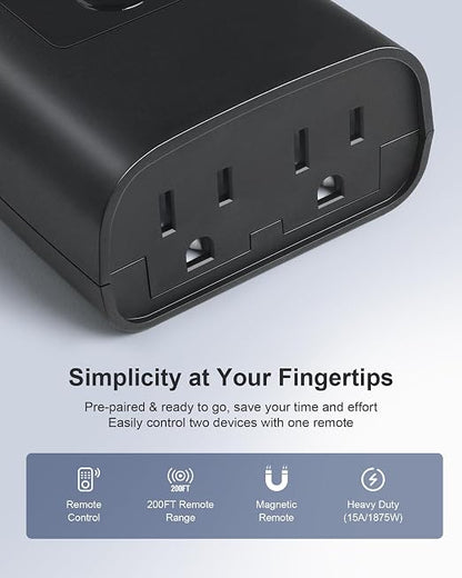 Outdoor Remote Control Outlet with 2 Portable Magnetic Switches