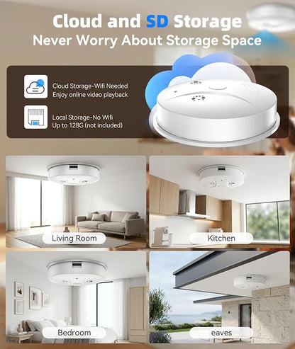 1080P HD Wireless WiFi Camera Smoke Detector for Home Security with App Control, Motion Detection, 150° Indoor Camera with Night Vision & Loop Recording for Office/Garage/Shop/Pet,User-Friendly