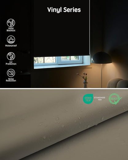 Yoolax Motorized Blinds with Remote, 100% Blackout Smart Blinds, Waterproof Motorized Shades Work with Alexa, Google, Apple Homekit, Custom Electric Shades Voice Control (Vinyl Light Coffee)