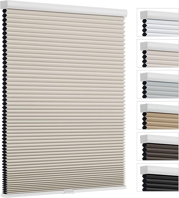 Changshade Custom Blinds Cellular Shades Blackout Cordless for Indoor Windows, Honeycomb Blind Room Darkening Black Out Shade for Bedroom, Bathroom, Nursey, Heat Light Blocking Easy Install, Beige