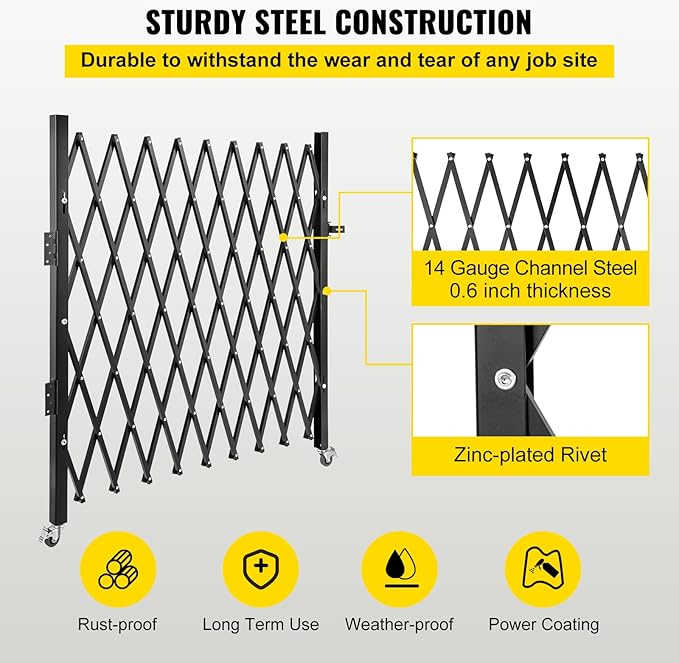 VEVOR Single Folding Security Gate, 51.57" H x 75" W, Steel Accordion Door, Flexible Expanding Barricade, 360 Rolling Scissor Gate with Padlock
