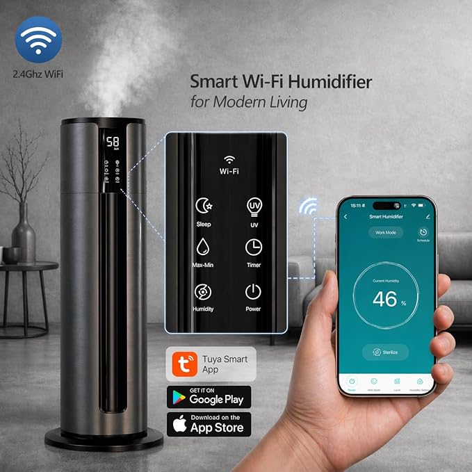 9L Large Humidifier for Bedroom, 28dB Whisper Quiet Cool Mist Humidifier for Home Office, Top Fill, 500sq.ft Coverage, Smart Humidity Control, Sleep Mode & Timer